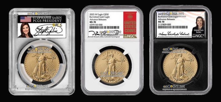 Эксклюзивные версии монет $50 Burnished Gold Eagle с автографами