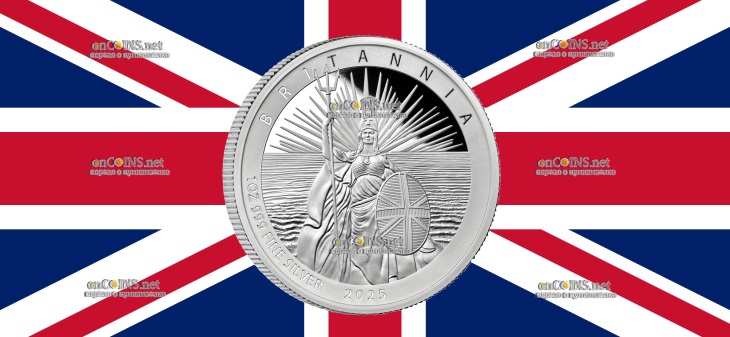 Серебряные 2 фунта Британии - монета 2 фунта Британия