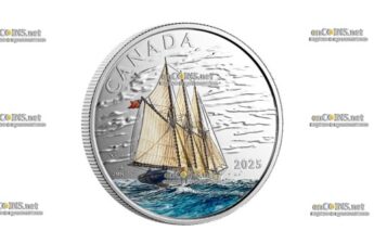 Монета $15 Канады Трёхмачтовое парусное судно