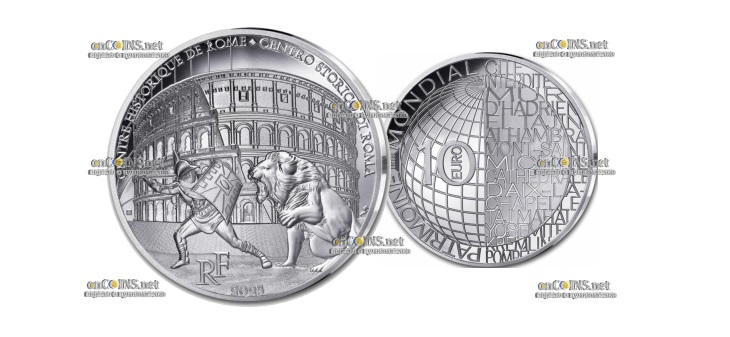 Монета €10 Франции Колизей в Риме — символ вечности