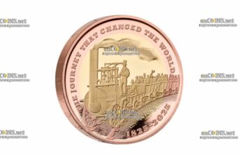 Золотая монета £2 Великобритании 200-летия Железной Дороги