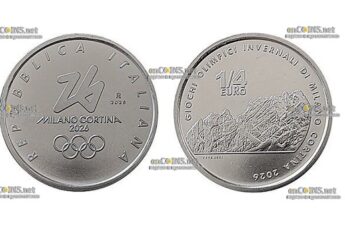 Медная монета Италии ¼ евро Олимпиада Milano Cortina 2026