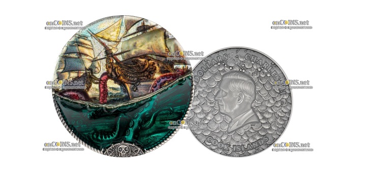 Монета 20$ Острова Кука Морское чудовище