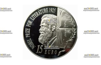 Монета Ирландии 15 евро Бернард Шоу