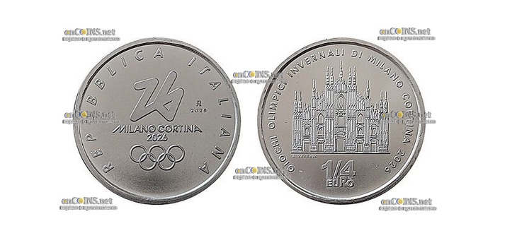 Монеты Италии ¼ евро Милано–Кортина 2026