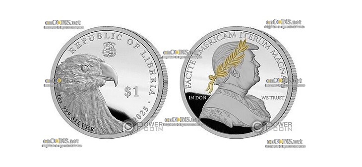 Монеты Kиберии 1$ Цезарь Трамп