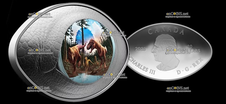 Овальная монета 20$ Канады Глаз динозавра