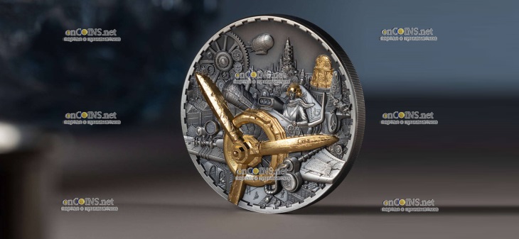 Серебряная монета Острова Кука 20$ Steampunk Aviatio