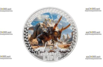 Монета 10$ Либерии Трицератопс