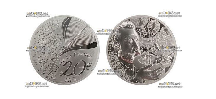 Монета 20 евро Франции Жюль Верн