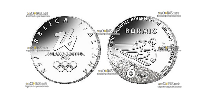Итальянская монета €6 Олимпийские зимние игры в Милане и Кортине