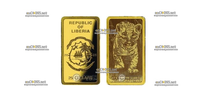 Монета 25$ Либерии Детёныш леопарда