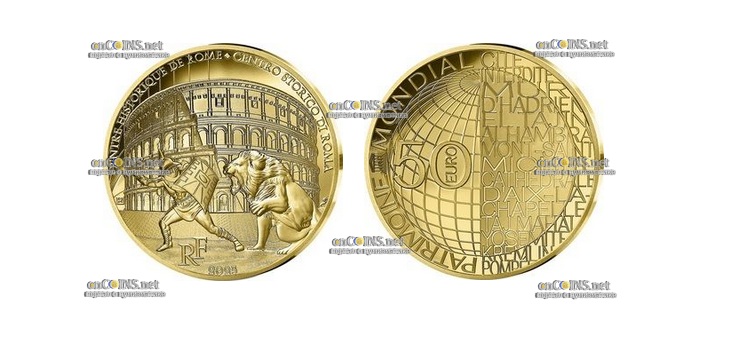 Монета Франции €50 Римский Колизей