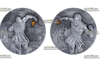 Серебро Либерии монета 5$ История Марафона