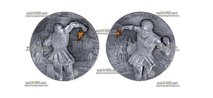 Серебро Либерии монета 5$ История Марафона