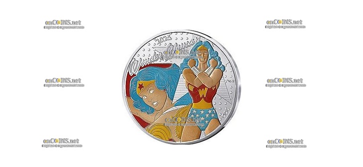 Серебряная монета Франции 50 евро Чудо-женщина