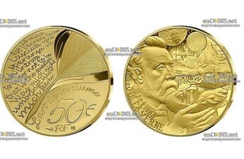Золотая монета 50 евро Франции Жюль Верн