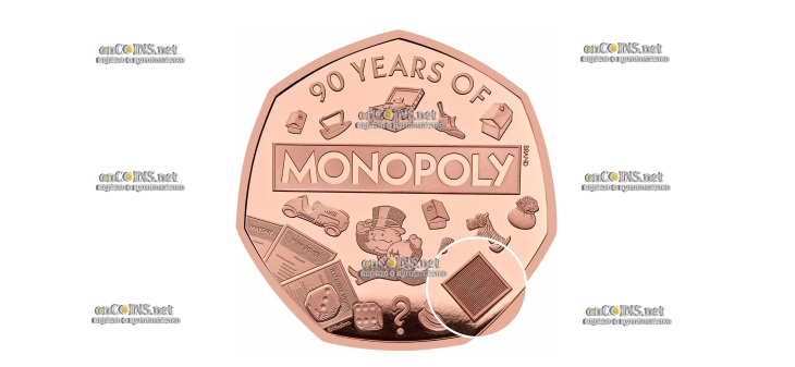 Золотая монета 50 пенсов Великобритании Игра Монополия