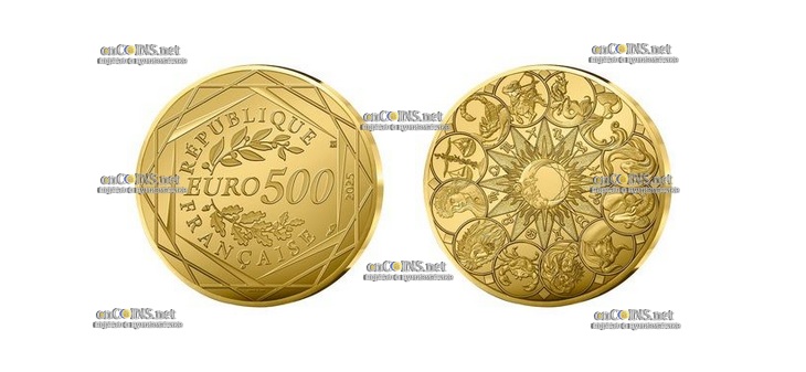 Золотая монета 500 евро Франции Астрология
