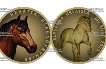 Золотая монета Хорватии 100 евро Хорватская холоднокровная лошадь