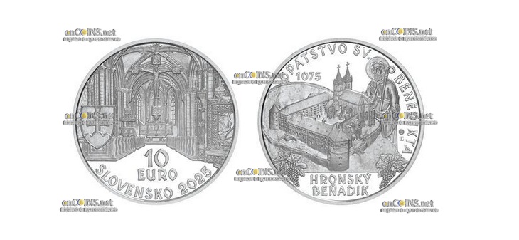 Монета 10 евро Словакии Бенедиктинское аббатство