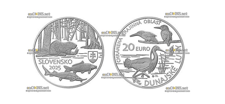 Монета 20 евро Словакии Дунайские поймы