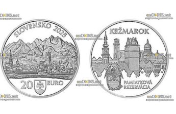 Монета 20 евро Словакии Центр города Кежмарок