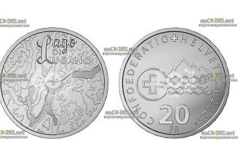 Монета 20 франков Швейцарии Озеро Лугано