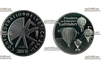 Монета 20 франков Швейцарии Пионеры швейцарской авиации