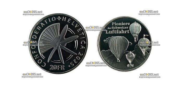 Монета 20 франков Швейцарии Пионеры швейцарской авиации