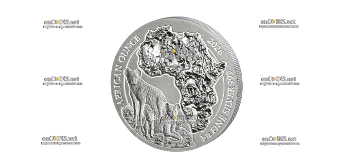 Монета 50 франков Руанды Пятнистая Гиена