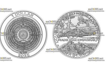 Монета доллар Ниуэ двуствольный колесцовый пистолет