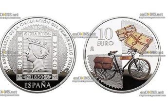 Монета Испании 10 евро 175-летие первого испанского почтового маркирования