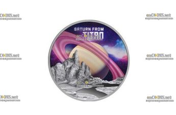 Монета Ниуэ $ Вид на Сатурн с Титана