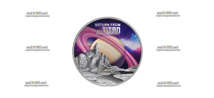 Монета Ниуэ $ Вид на Сатурн с Титана