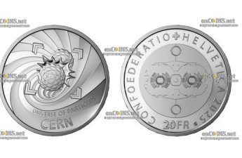 Монета Швейцарии 20 франков CERN и Большой адронный коллайдер