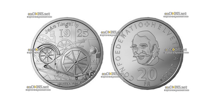Монета Швейцарии 20 франков Жан Тенгели