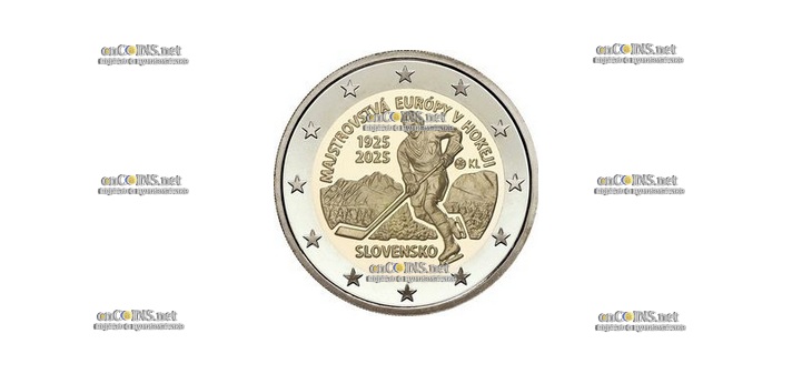 Монета Словакии 2 евро Чемпионата Европы по хоккею