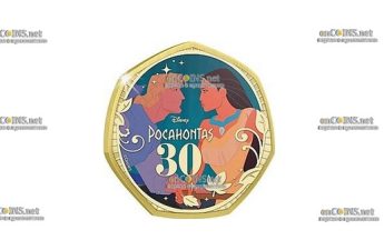 Монета Соломоновых островов 50 центов Покахонтас и Джон Смит