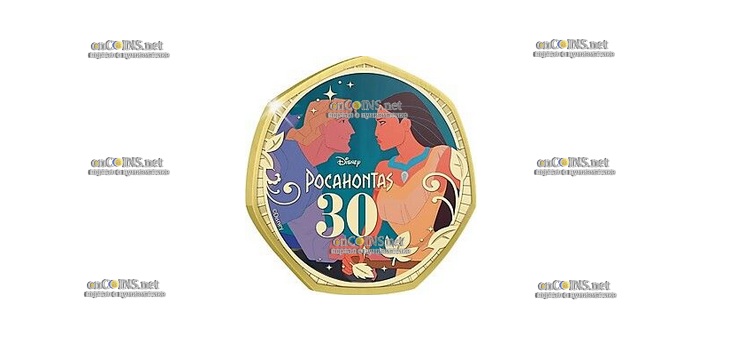 Монета Соломоновых островов 50 центов Покахонтас и Джон Смит