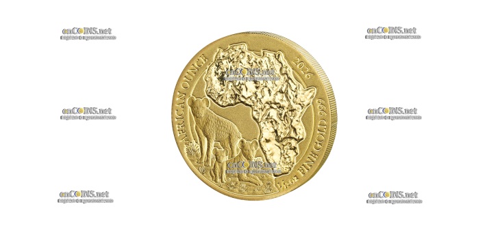 Золотая монета Руанды 100 франков Пятнистая Гиена