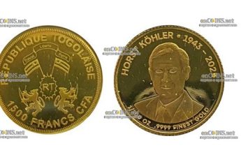 Золотая монета Того 1500 франков КФА Президент ФРГ Хорст Кёлер
