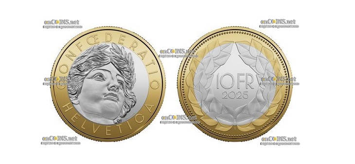 Монета 10 франков Швейцарии Гельветика