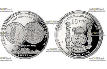 Монета €10 Испании Первый американский доллар